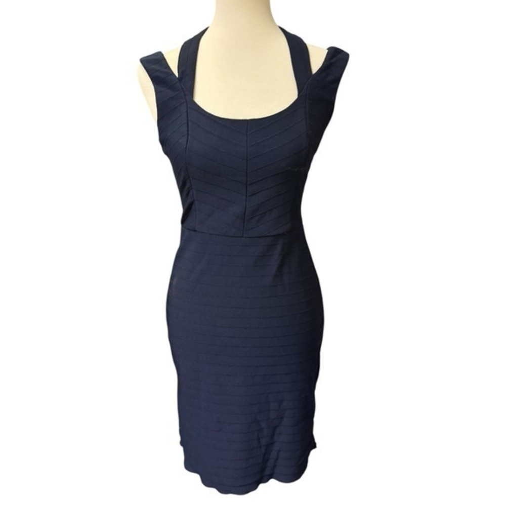 GUESS Navy Halter + Shoulder Strap Soft Stretchy Fitted Dress - Size 4